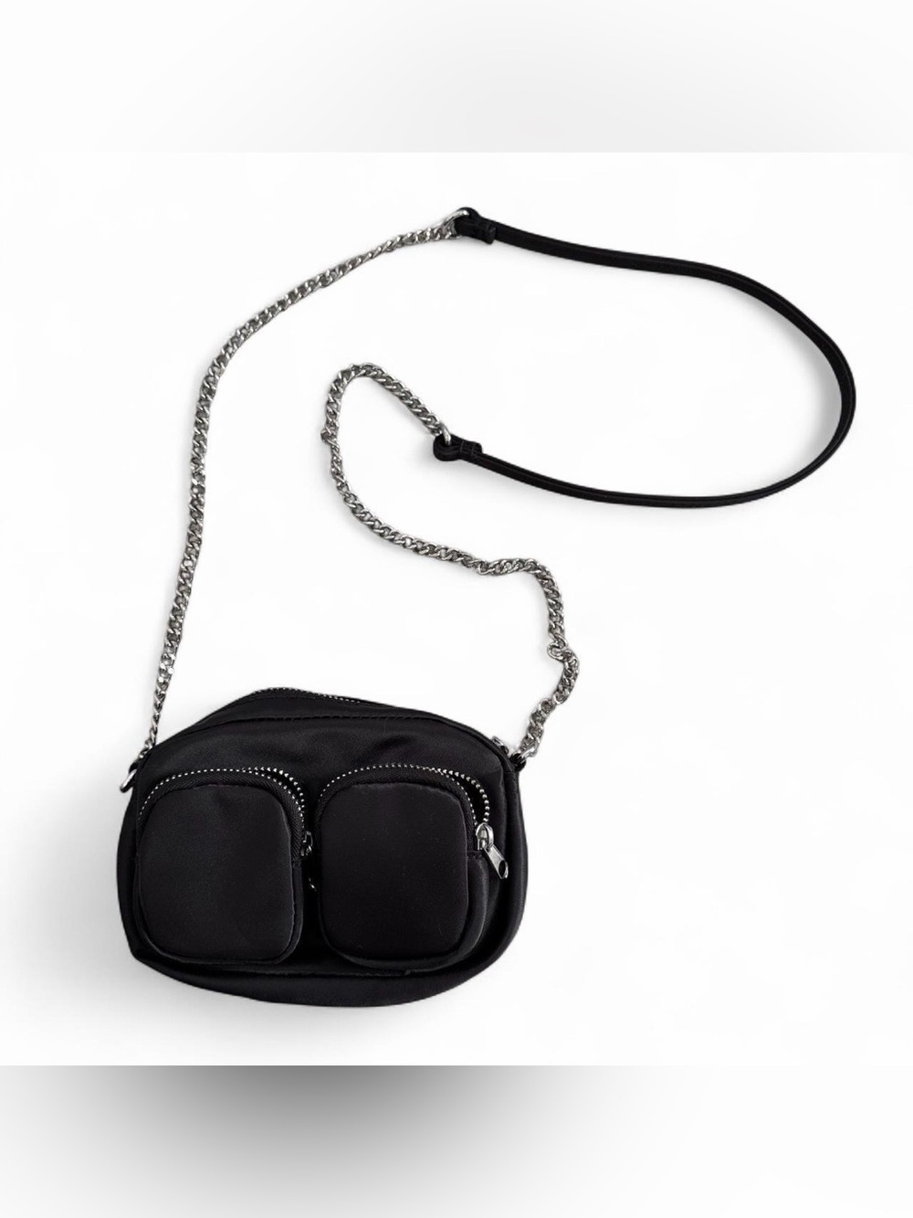 H&M Black Crossbody Bag with Silver Chain Strap